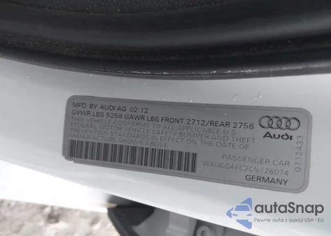 2012 Audi A6 3.0 Premium z USA, uszkodzony, nr VIN WAUGGAFC2CN126074